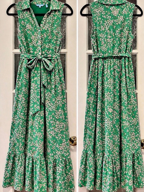 Draper James Dresses & Skirts - Draper James RSVP Green Pink Floral Maxi Dress Size S Belted Pockets Cottagecore